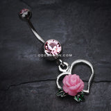Glittering Sweet Heart with Rose Belly Button Ring-Light Pink