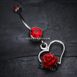 Glittering Sweet Heart with Rose Belly Button Ring-Red