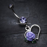 Glittering Sweet Heart with Rose Belly Button Ring-Tanzanite