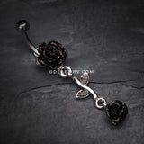 Shimmering Rose Vine Belly Ring-Black