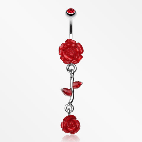 Shimmering Rose Vine Belly Ring-Red