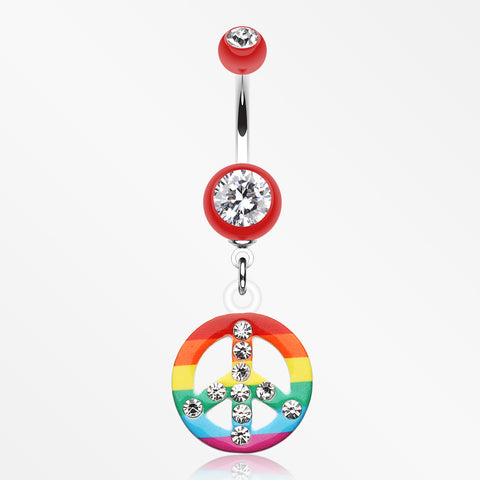 Rainbow Peace Dazzle Belly Button Ring-Red