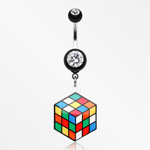 Retro Rubix Cube Belly Button Ring-Black