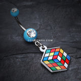 Retro Rubix Cube Belly Button Ring-Light Blue