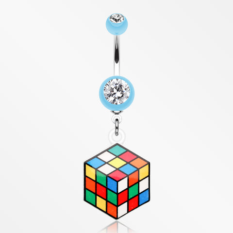 Retro Rubix Cube Belly Button Ring-Light Blue
