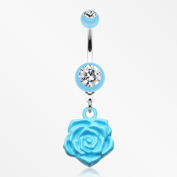 Immortal Rose Belly Button Ring-Light Blue