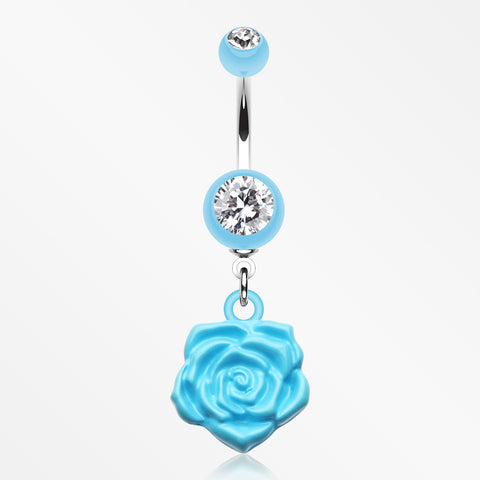 Immortal Rose Belly Button Ring-Light Blue