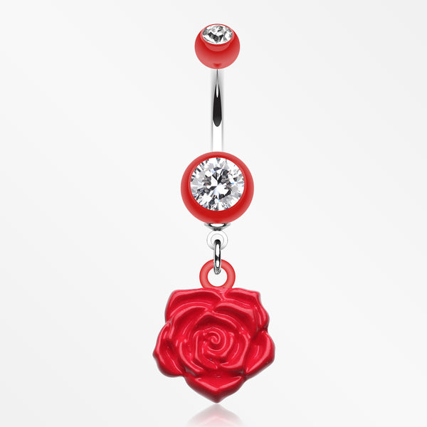 Immortal Rose Belly Button Ring-Red