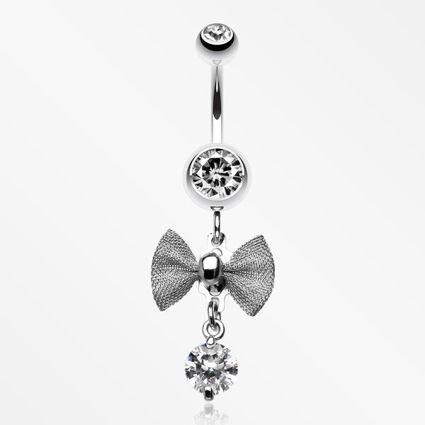 Dainty Bow Gem Sparkle Belly Ring-Clear