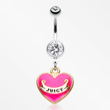 Silver Juicy Heart Belly Button Ring-Fuchsia