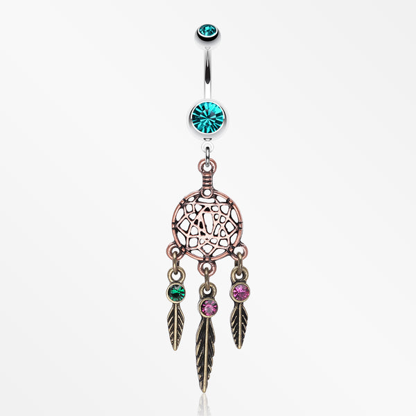 Majestic Elegance Dream Catcher Belly Ring-Teal