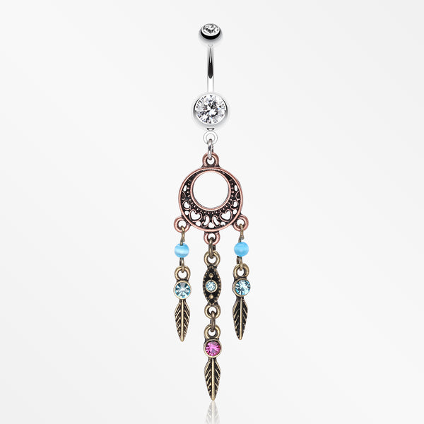 Beautiful Vintage Style Dream Catcher Belly Ring-Clear