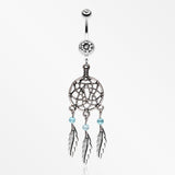 Classic Pewter Dream Catcher Belly Ring-Clear