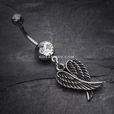 Angel Wing Heart Belly Ring-Clear