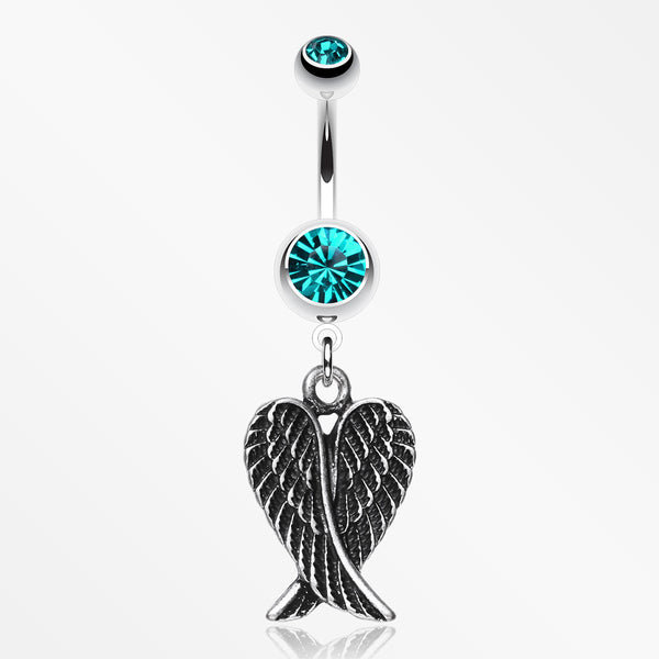 Angel Wing Heart Belly Ring-Teal