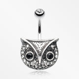 Vintage Owl Belly Button Ring-Black