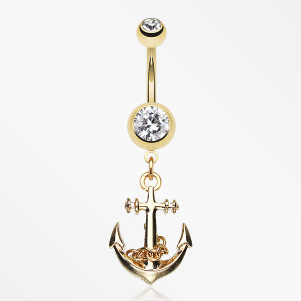 Golden Classic Anchor Belly Ring-Clear