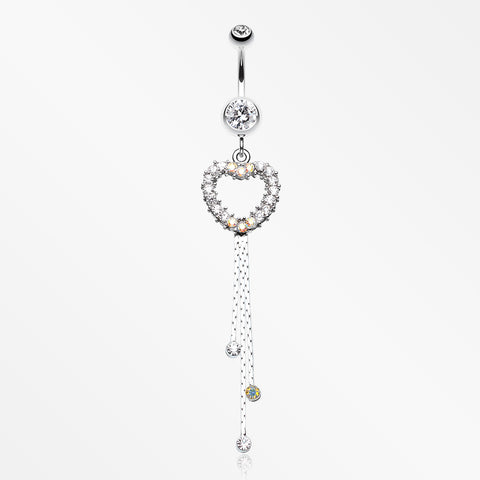 Classy Heart Cascading Belly Button Ring-Clear