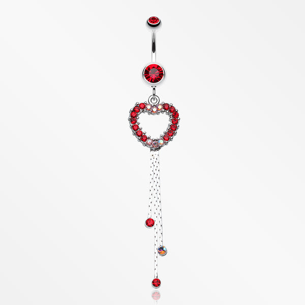 Classy Heart Cascading Belly Button Ring-Red