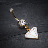 Golden Diamond Cut Belly Ring-White