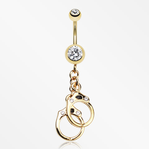 Golden Handcuff Sparkle Belly Ring-Clear