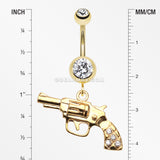 Golden Pistol Gun Sparkle Belly Ring-Clear