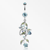 Romantic Vines with Flowers Belly Button Rings-Aqua