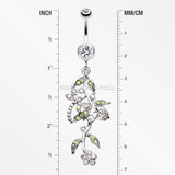 Romantic Vines with Flowers Belly Button Rings-Clear