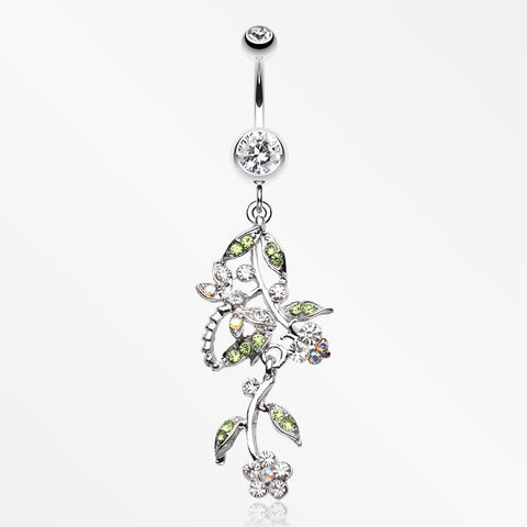 Romantic Vines with Flowers Belly Button Rings-Clear