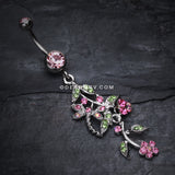 Romantic Vines with Flowers Belly Button Rings-Light Pink