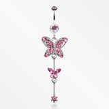 Precious Butterfly Sparkle Belly Ring-Light Pink
