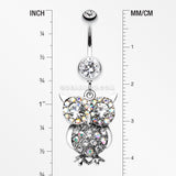 Jeweled Sparkling Owl Dangle Belly Ring-Clear