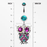 Jeweled Sparkling Owl Dangle Belly Ring-Teal