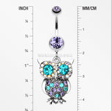 Jeweled Sparkling Owl Dangle Belly Ring-Tanzanite