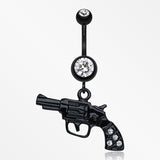 Blackline Pistol Gun Sparkle Belly Ring-Clear