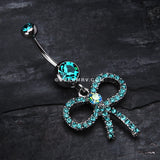 Sparkling Ribbon Dangle Belly Ring-Teal