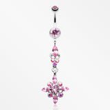Dangling Shine Drops Belly Button Ring-Light Pink