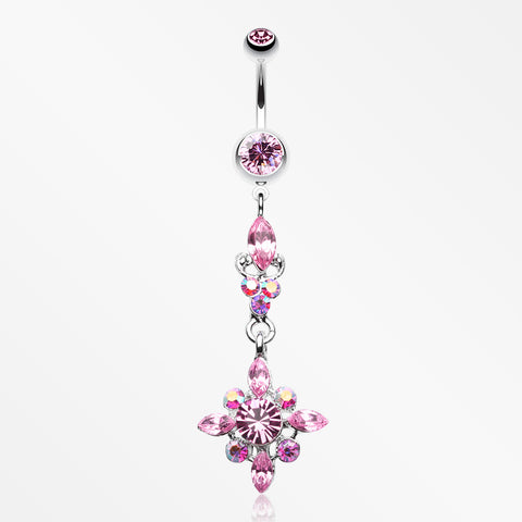 Dangling Shine Drops Belly Button Ring-Light Pink