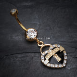 Golden Heart Lock Sparkle Belly Ring-Clear/Black