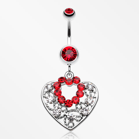Sparkling Precious Heart Belly Button Ring-Red