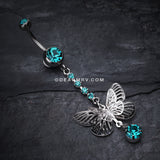 Sparkle Flutter Butterfly Belly Button Ring-Teal