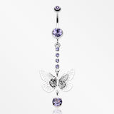 Sparkle Flutter Butterfly Belly Button Ring-Tanzanite