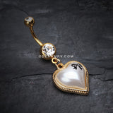 Golden Puffed Pearl Heart Ribbon Belly Ring-Clear