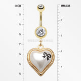 Golden Puffed Pearl Heart Ribbon Belly Ring-Clear