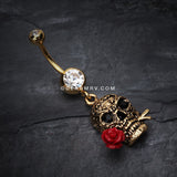 Golden Skull Rose Belly Ring-Clear