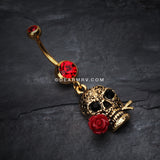 Golden Skull Rose Belly Ring-Red