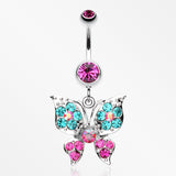 Luminous Butterfly Glam Belly Button Ring-Fuchsia