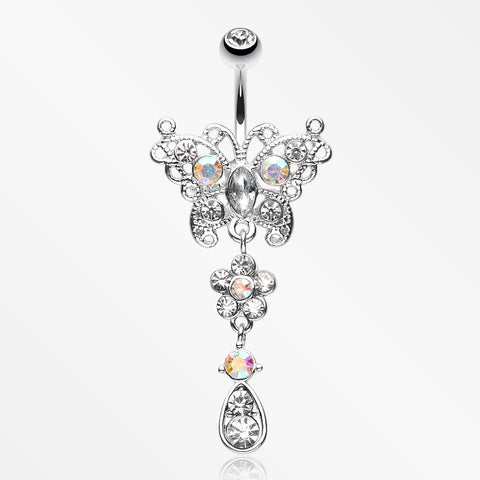 Glistening Butterfly Flower Belly Button Ring-Clear