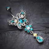 Glistening Butterfly Flower Belly Button Ring-Teal