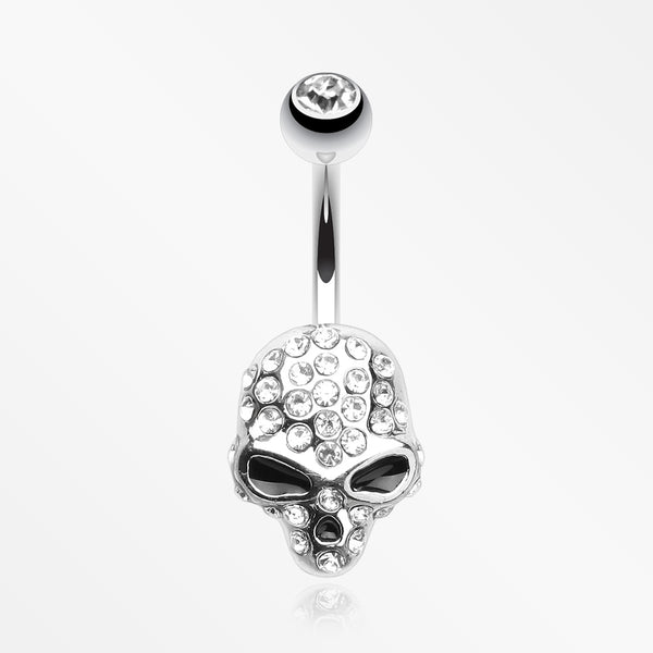 Death Skull Mask Belly Button Ring-Clear